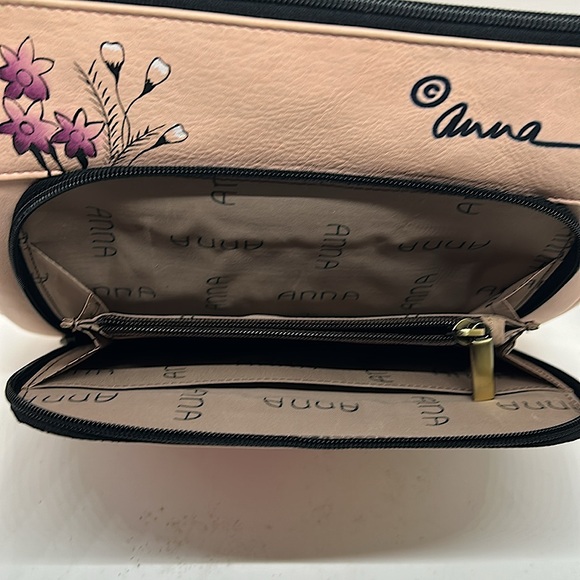 Anna Anuschka Light Pink Hand Painted Floral Leather Crossbody Bag Purse 🌸🌸 - Picture 6 of 9